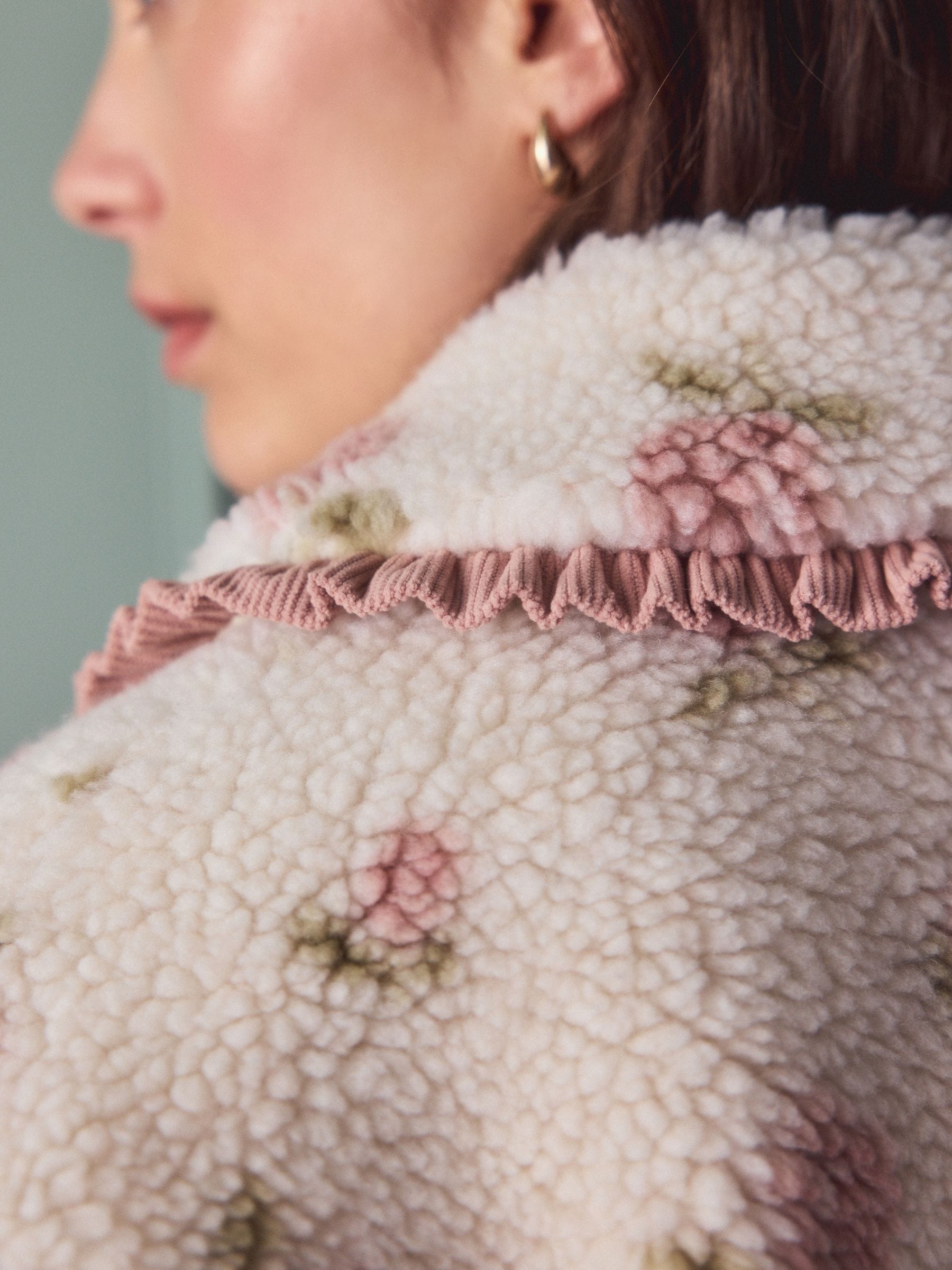 Buy Pink Floral Collared Borg Jacket from Next Luxembourg