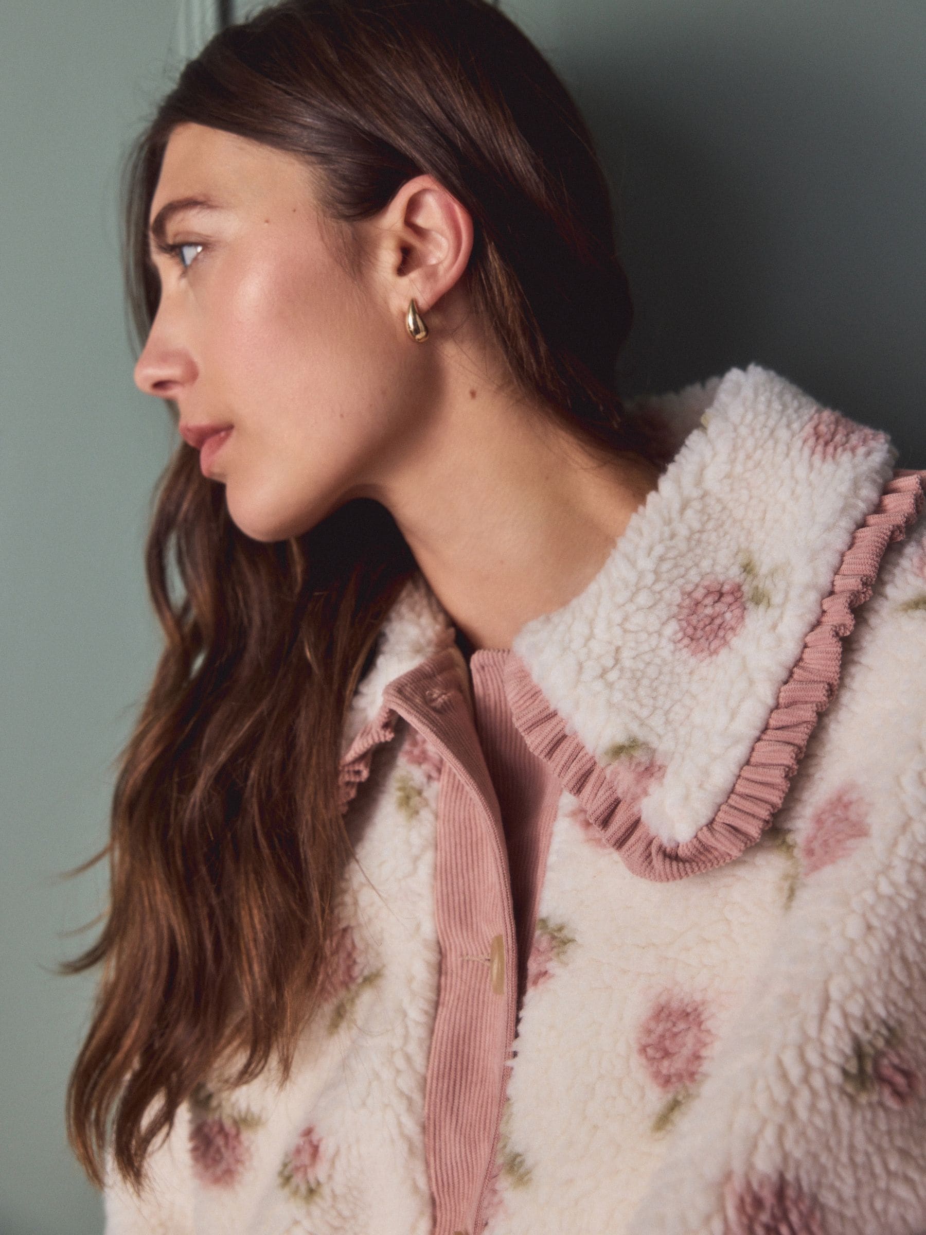 Buy Pink Floral Collared Borg Jacket from Next Luxembourg
