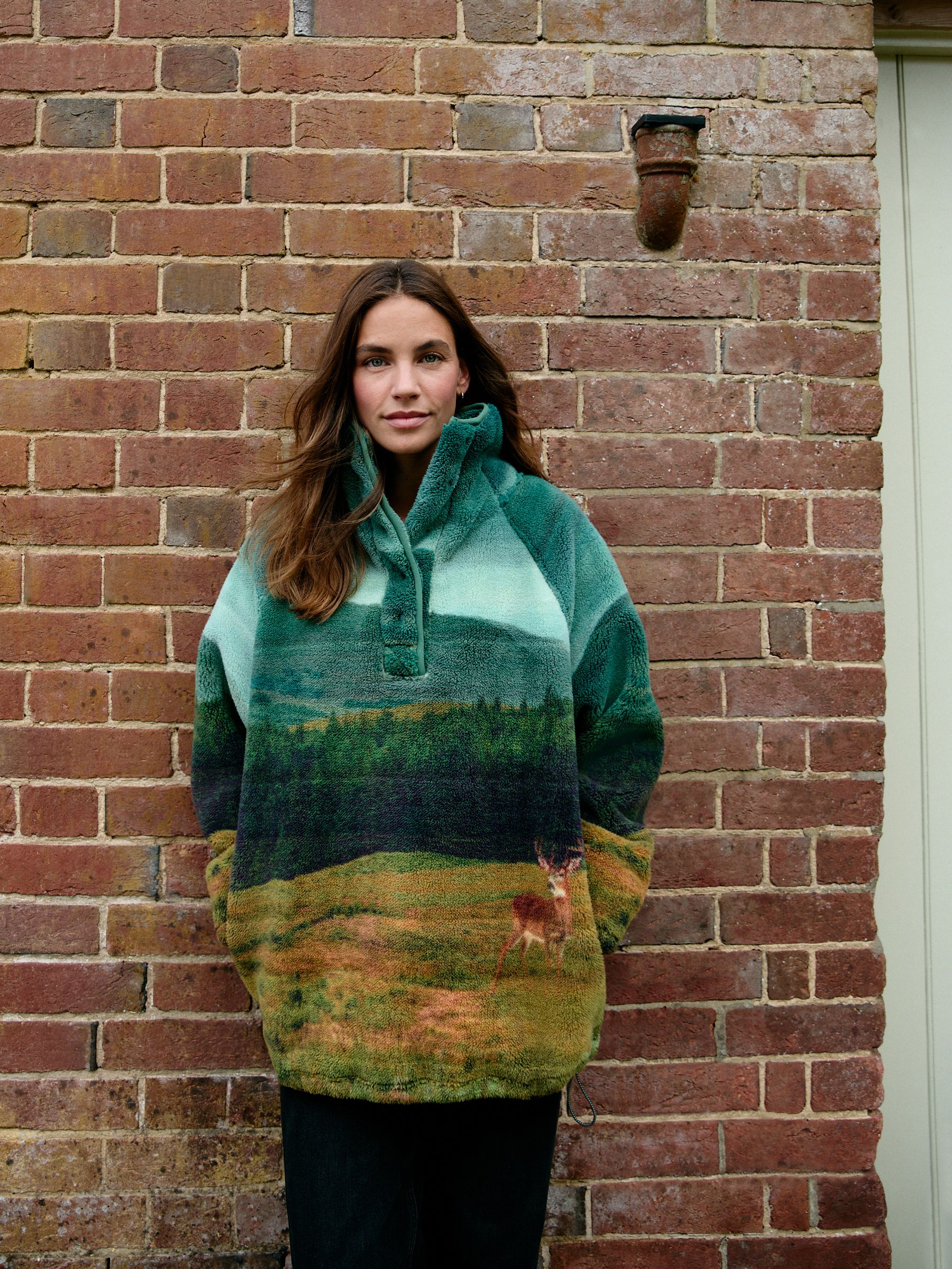 Buy Green Woodland Scene Printed Borg Fleece Top from Next USA