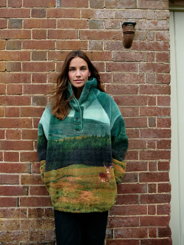 Green Woodland Scene Printed Borg Fleece Top - Image 1 of 11 Green Woodland Scene Printed Borg Fleece Top - Image 1 of 11