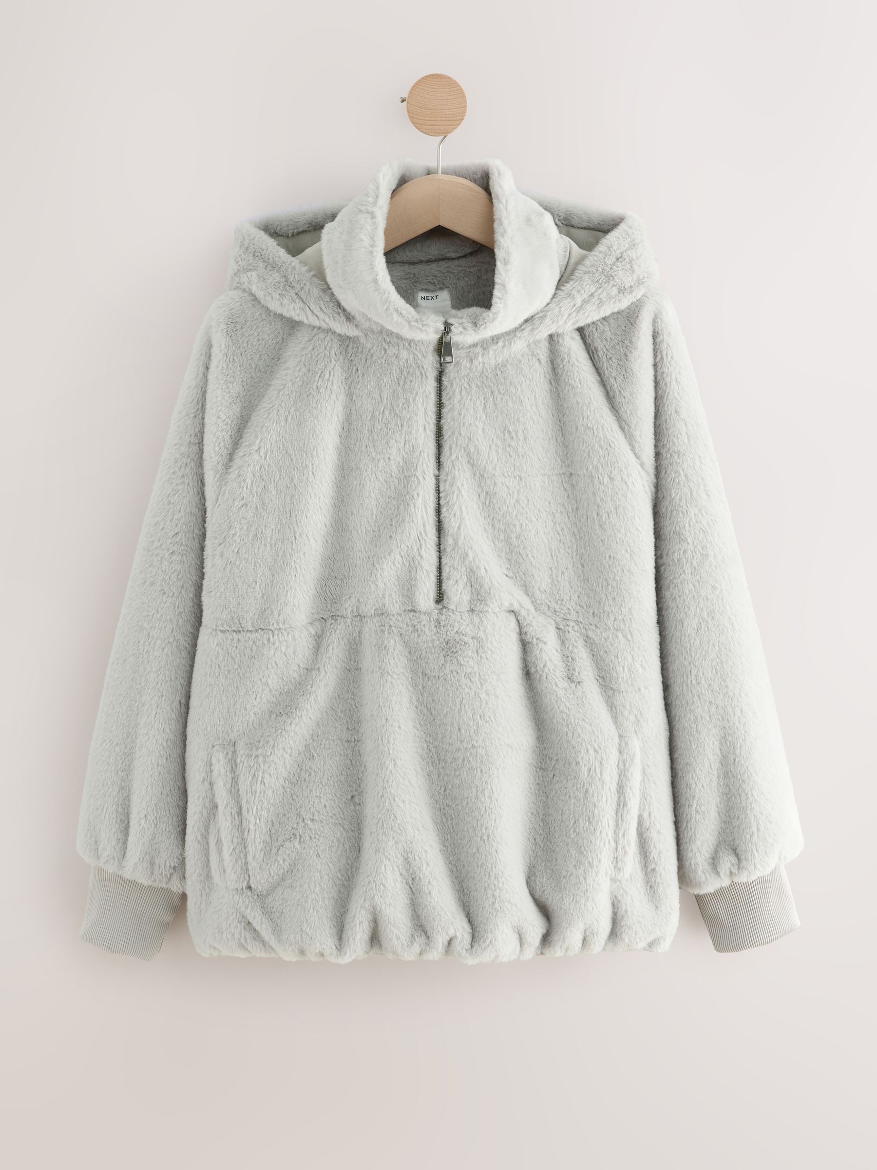 Buy Grey Faux Fur Half Zip Hooded Fleece from the Next UK online shop
