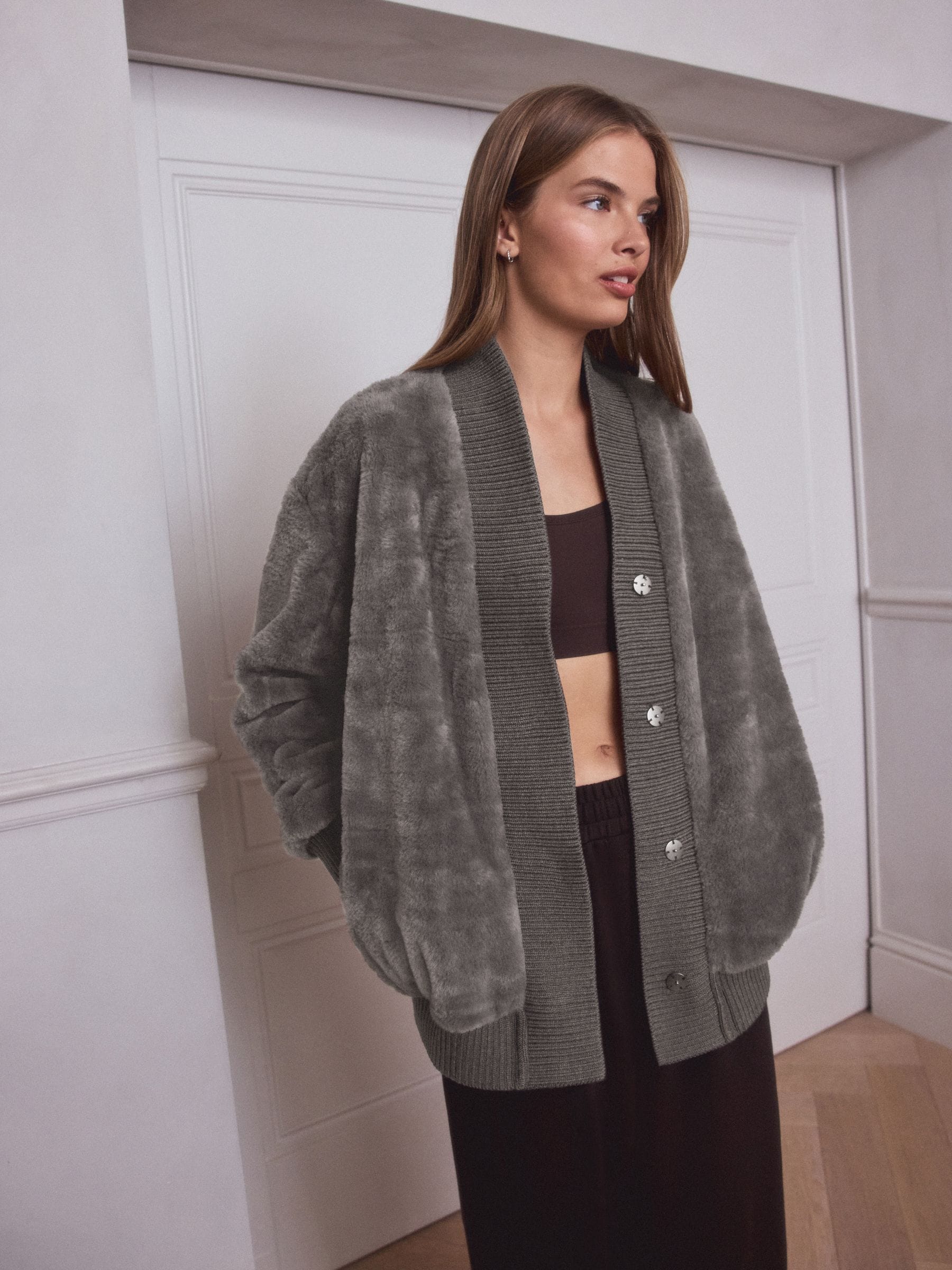 Buy Mink Brown Faux Fur Cardigan from Next Oman