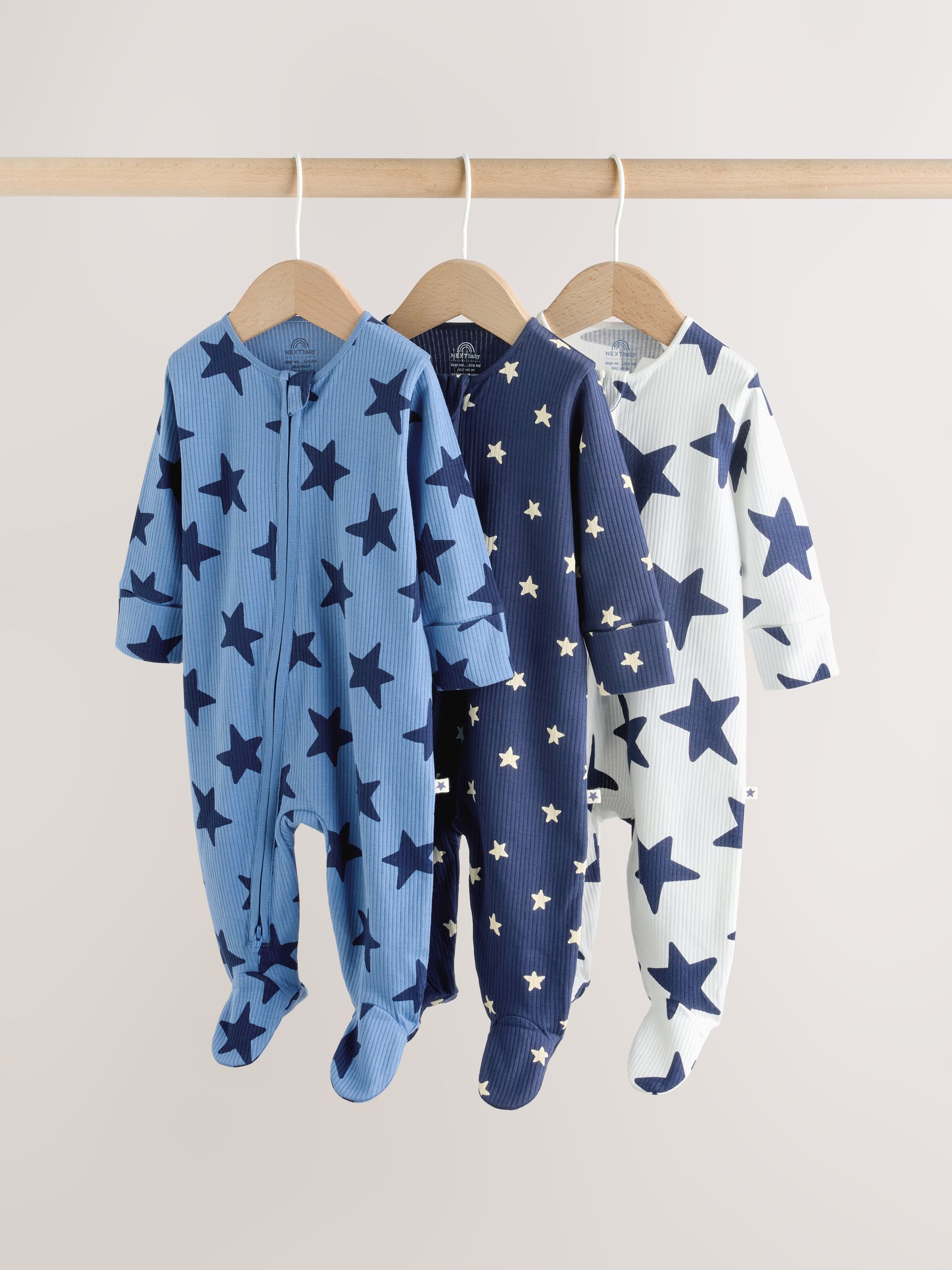 ◇THIRTY TWO SIZE23cm◇ Buy Navy Star Two Way Zip Baby Sleepsuits 3 Pack (0-2yrs) from the