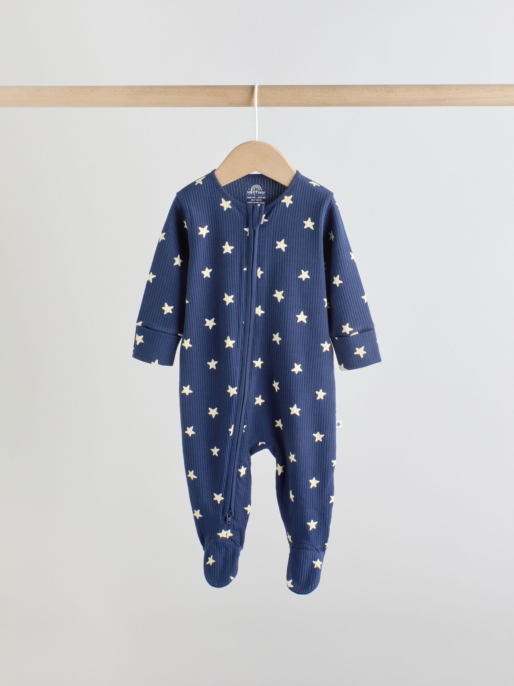 Buy Navy Star Two Way Zip Baby Sleepsuits 3 Pack (0-2yrs) from the