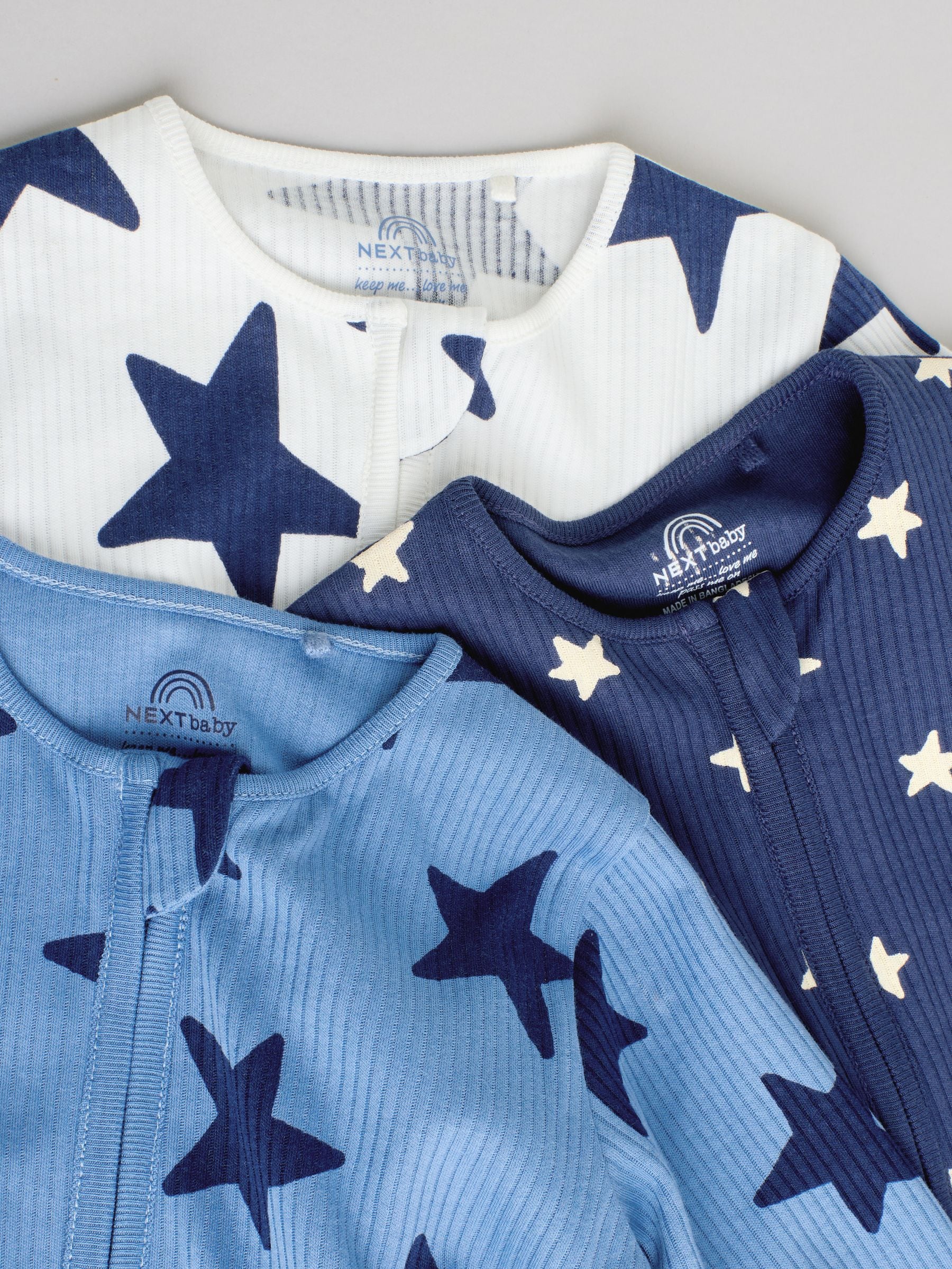 Buy Navy Star Two Way Zip Baby Sleepsuits 3 Pack (0-2yrs) from the