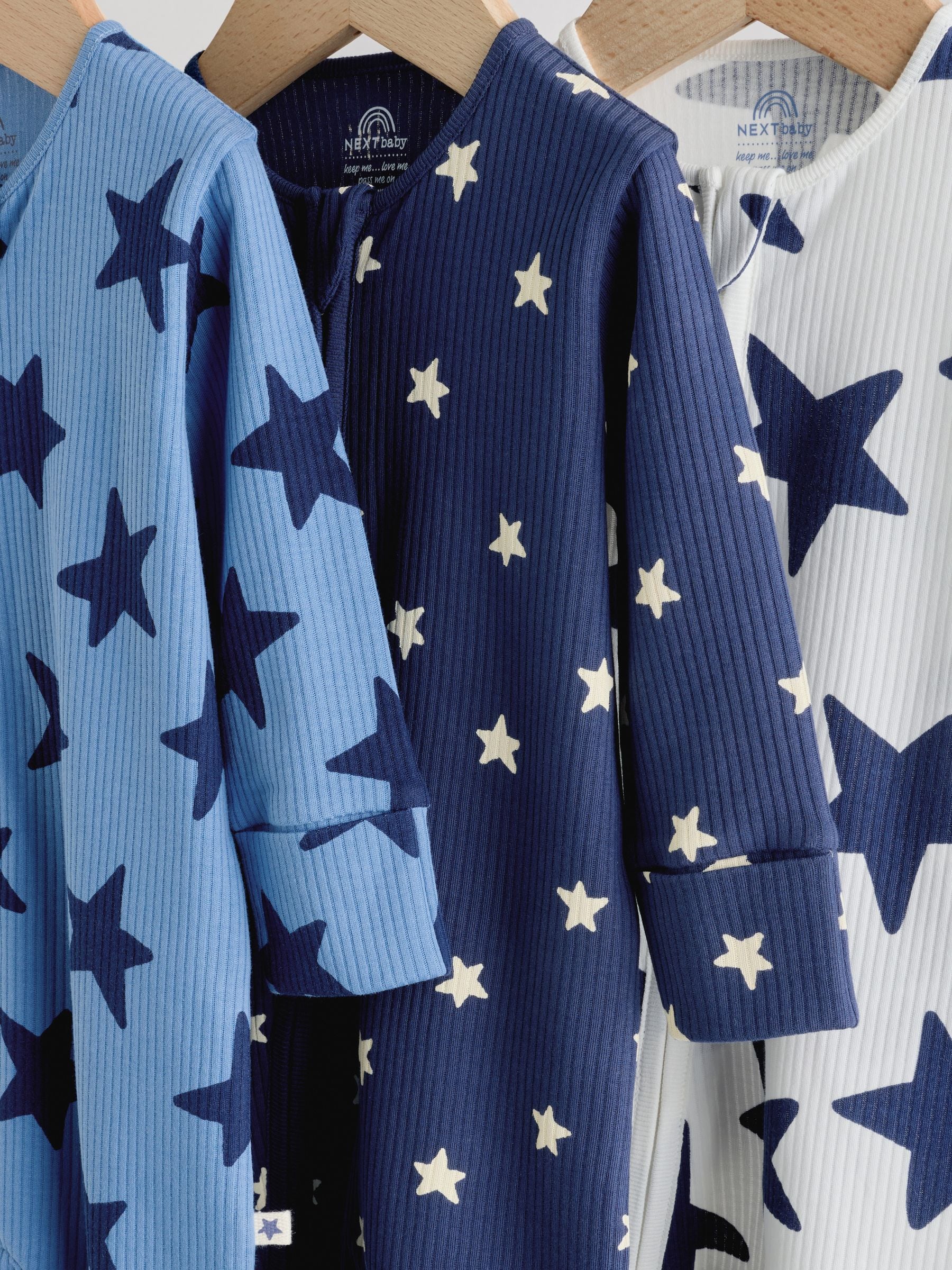 Buy Navy Star Two Way Zip Baby Sleepsuits 3 Pack (0-2yrs) from the