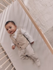Neutral Smart Bow Tie Baby Sleepsuit (0mths-2yrs) - Image 1 of 11