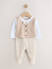 Neutral Smart Bow Tie Baby Sleepsuit (0mths-2yrs) - Image 4 of 11