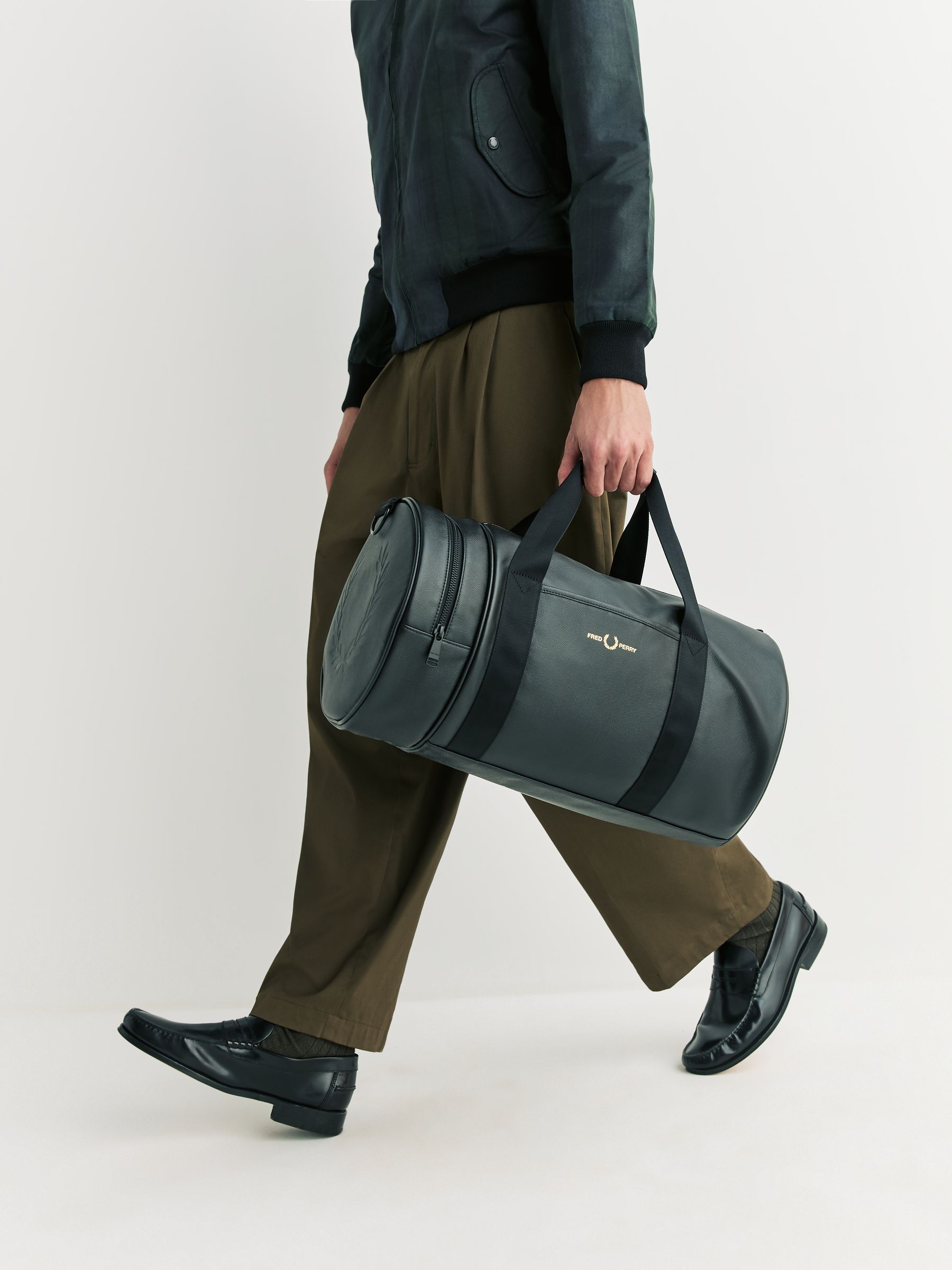 Buy Fred Perry Black Scotchgrain Leather Barrel Bag from Next USA