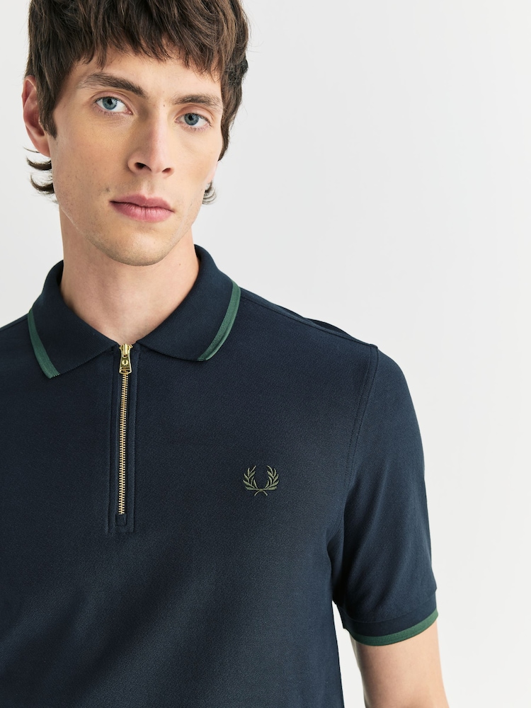 Fred Perry Blue Crepe Pique Polo Shirt - Image 5 of 5 Fred Perry Blue Crepe Pique Polo Shirt - Image 5 of 5