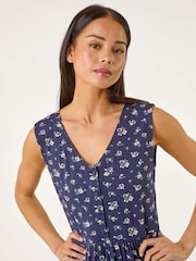 Roman Blue Petite Floral Print V-Neck Midi Dress - Image 4 of 5