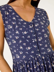 Roman Blue Petite Floral Print V-Neck Midi Dress - Image 5 of 5