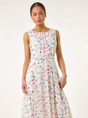 Roman White Petite Abstract Print Pleated Midi Dress - Image 1 of 5