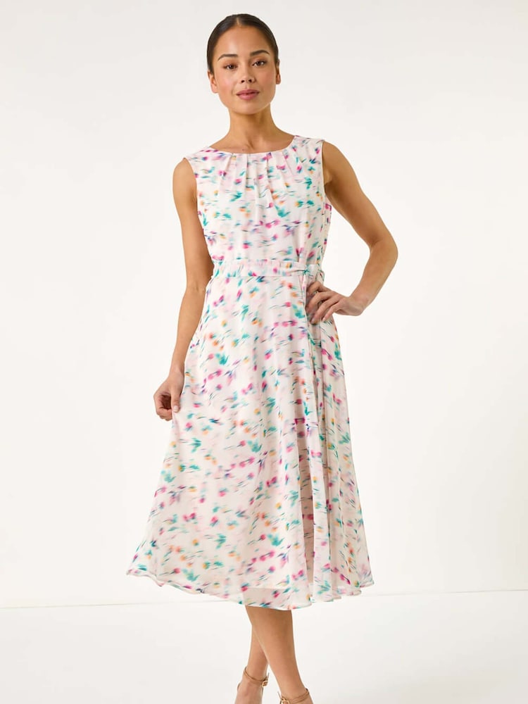 Roman Petite Abstract Print Pleated Midi Dress - Imagen 2 de 5 Roman Petite Abstract Print Pleated Midi Dress - Imagen 2 de 5