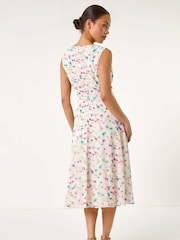 Roman White Petite Abstract Print Pleated Midi Dress - Image 3 of 5