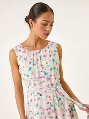 Roman White Petite Abstract Print Pleated Midi Dress - Image 4 of 5