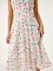 Roman White Petite Abstract Print Pleated Midi Dress - Image 5 of 5