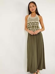 Roman Green Petite Crochet Contrast Maxi Dress - Image 1 of 5
