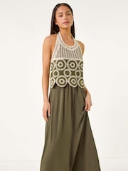 Roman Green Petite Crochet Contrast Maxi Dress - Image 2 of 5