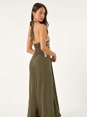 Roman Green Petite Crochet Contrast Maxi Dress - Image 3 of 5