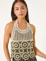 Roman Green Petite Crochet Contrast Maxi Dress - Image 4 of 5