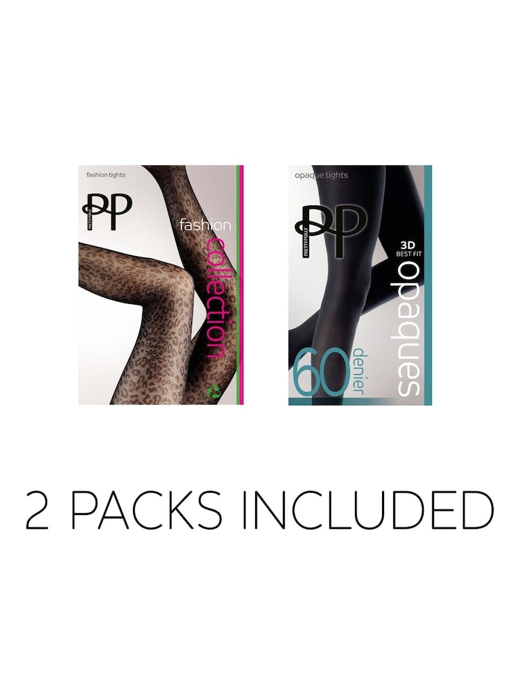 حزمة من 2 كولونات سادة غير شفافة وكولونات بنقشة جلد حمار وحشي بسُمك 60 دينيير من Pretty Polly - صورة 7 من 7