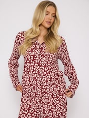 Loungeable Burgundy Leopard Print Jersey Traditional Revere Pyjamas Set - Image 3 of 6