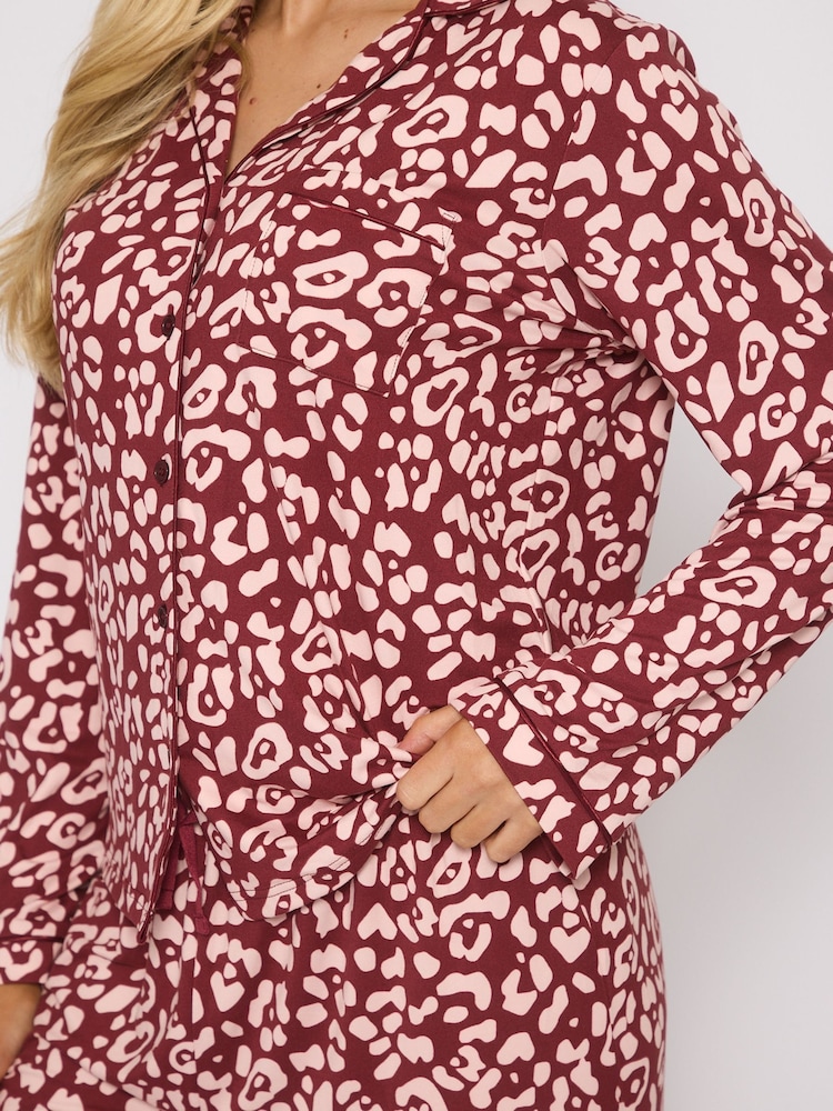 Loungeable Burgundy Leopard Print Jersey Traditional Revere Pyjamas Set - Image 6 of 6 Loungeable Burgundy Leopard Print Jersey Traditional Revere Pyjamas Set - Image 6 of 6