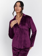 Loungeable Purple Velour Long Sleeve Traditional Pyjamas Set - Image 1 of 5