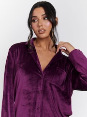 Loungeable Purple Velour Long Sleeve Traditional Pyjamas Set - Image 5 of 5