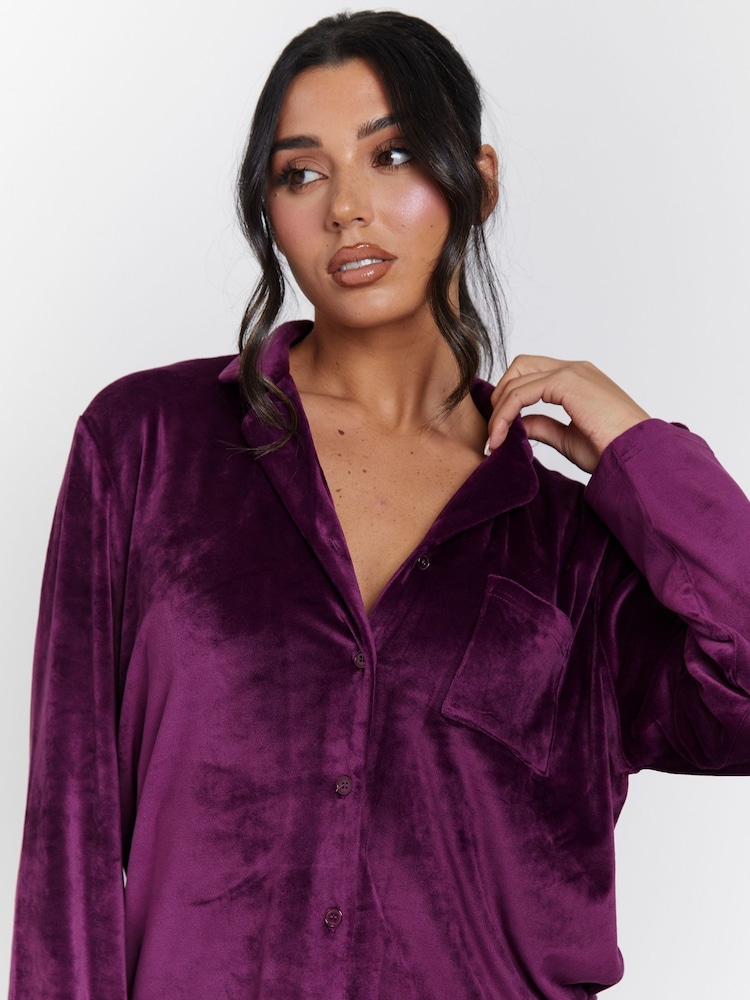 Loungeable Purple Velour Long Sleeve Traditional Pyjamas Set - Image 5 of 5 Loungeable Purple Velour Long Sleeve Traditional Pyjamas Set - Image 5 of 5