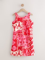 Red Shell Print Scoop Back Mini Shift Dress With Linen - Image 1 of 3