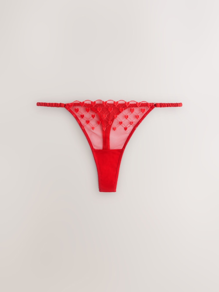 Red Premium Swiss Heart Embroidery Thong - Image 1 of 3 Red Premium Swiss Heart Embroidery Thong - Image 1 of 3