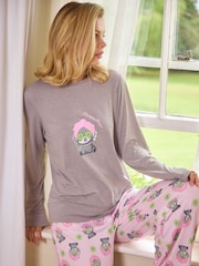Loungeable Grey Pamper Paws Long Sleeve Top And Trousers Set - Image 1 of 8