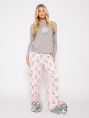 Loungeable Grey Pamper Paws Long Sleeve Top And Trousers Set - Image 3 of 8