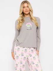 Loungeable Grey Pamper Paws Long Sleeve Top And Trousers Set - Image 6 of 8