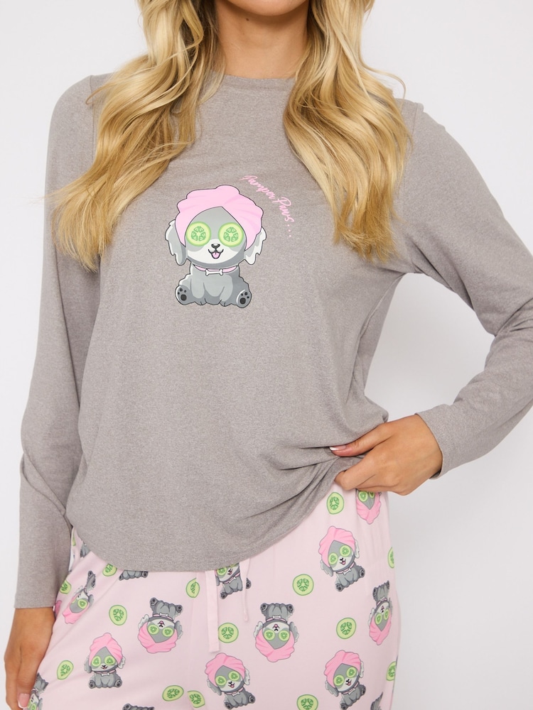 Loungeable Grey Pamper Paws Long Sleeve Top And Trousers Set - Image 8 of 8 Loungeable Grey Pamper Paws Long Sleeve Top And Trousers Set - Image 8 of 8