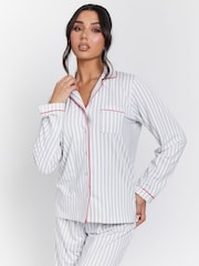 Loungeable Trim Stripe Long Button Through Pyjama Set - Bild 4 von 6