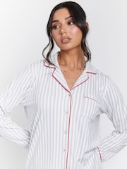 Loungeable Trim Stripe Long Button Through Pyjama Set - Bild 5 von 6