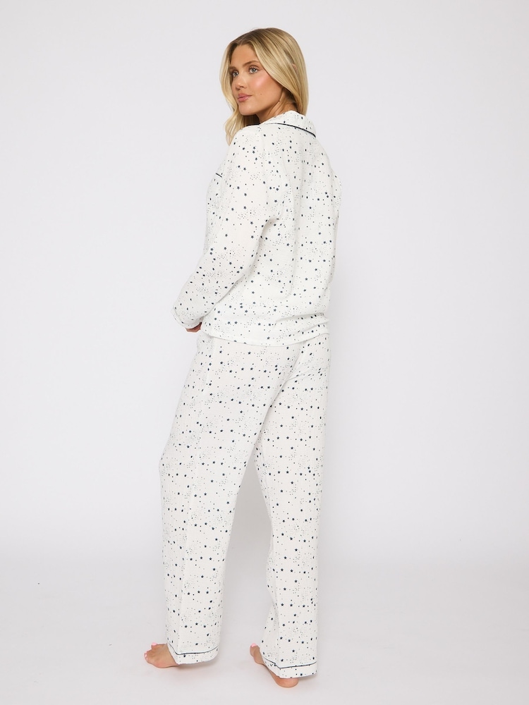Loungeable White Star Printed Woven Traditional Pyjamas - Image 6 of 6
