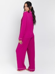 Loungeable Pink Rib Long Sleeve Traditional Shirt and Long Joggers Set - Image 3 of 6
