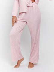 Loungeable Pink Marl Brushed Rib Long Sleeve Buttoned Pyjamas - Image 5 of 5