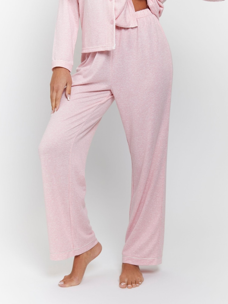 Loungeable Pink Marl Brushed Rib Long Sleeve Buttoned Pyjamas - Image 5 of 5 Loungeable Pink Marl Brushed Rib Long Sleeve Buttoned Pyjamas - Image 5 of 5