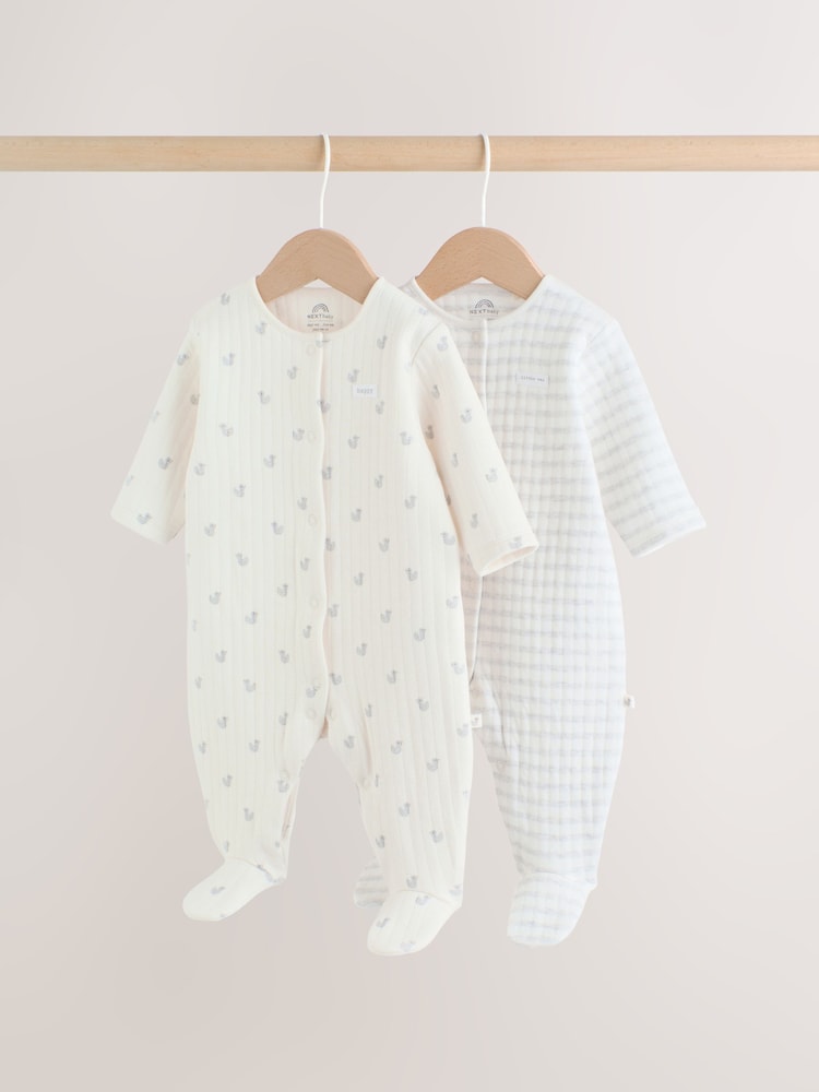 Grey Baby Quilted Sleepsuits 2 Pack - Image 1 of 13