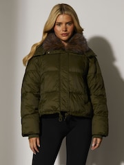 South Beach Green Padded Faux Fur Hood Jacket - Image 1 of 4