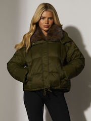 South Beach Green Padded Faux Fur Hood Jacket - Image 2 of 4
