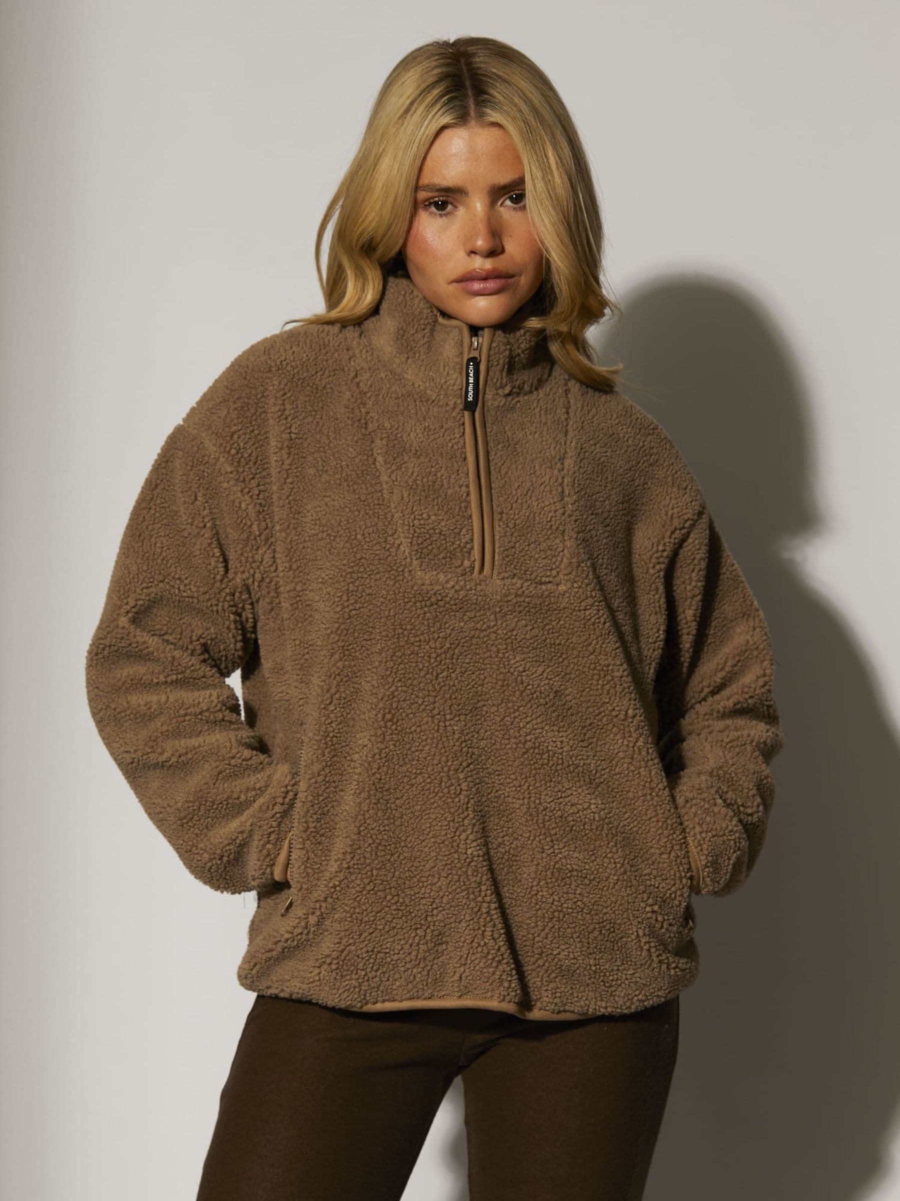 Buy South Beach tan brown Borg Quarter Zip Jacket from Next USA