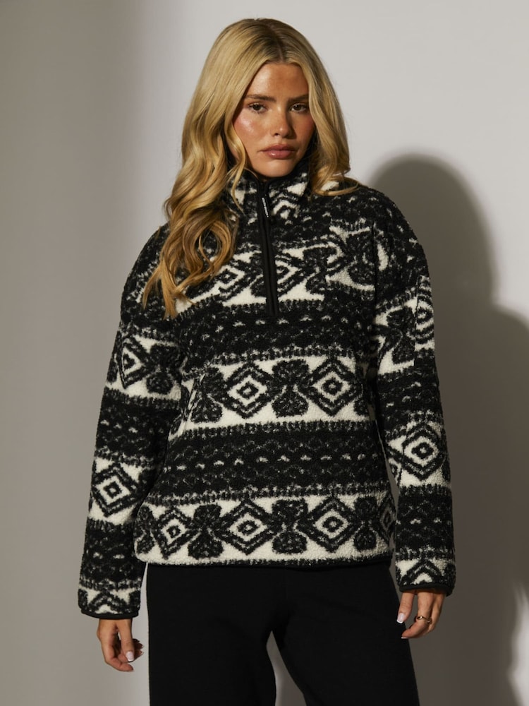 South Beach Black Printed Borg 1/4 Length Jacket - Image 1 of 5 South Beach Black Printed Borg 1/4 Length Jacket - Image 1 of 5