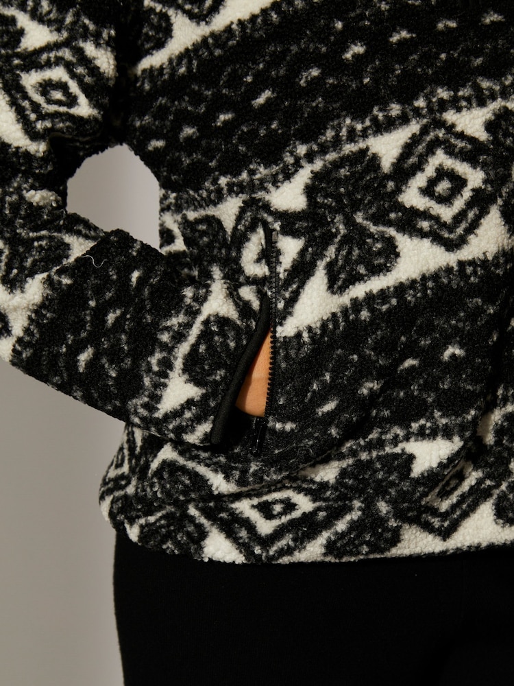 South Beach Black Printed Borg 1/4 Length Jacket - Image 5 of 5 South Beach Black Printed Borg 1/4 Length Jacket - Image 5 of 5