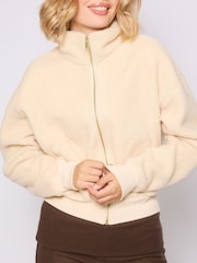 South Beach Cream Fleece Back Borg Cropped Jacket - Image 6 of 11